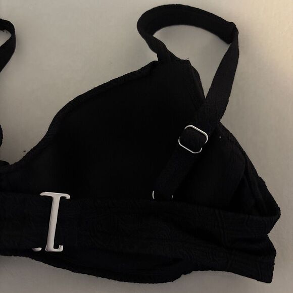 Lands End Black Paisley Textured Twist Underwire Bikini Top Women's Size 4 Swim - Picture 8 of 12